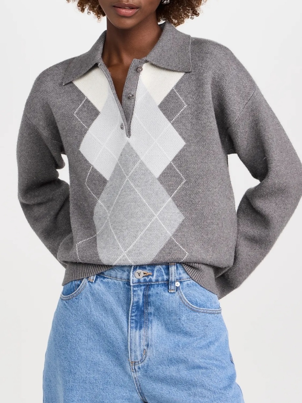 English Factory Argyle Knit Sweater Grey
